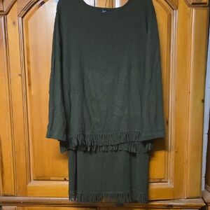 Lennie for Nina Leonard Olive Fringe Sweater Skirt Dress Set